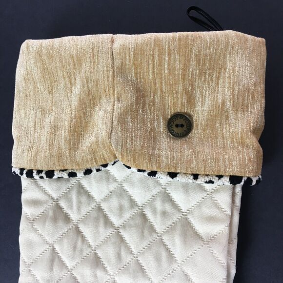 2010 Woof & Poof Ivory Tan White Black Quilted Christmas Stocking 3 Button Cuff - Picture 6 of 9